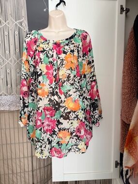 Ralph Lauren Floral Peasant Top — Pink, Orange & Mint